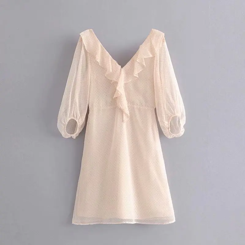 Новый женский элегантный v образный вырез горошек точечный принт Шифон vestidos три