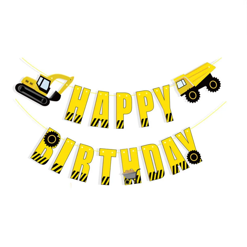 

Birthday letter pull flag children's excavator engineering vehicle theme birthday party decoration flags wholesale