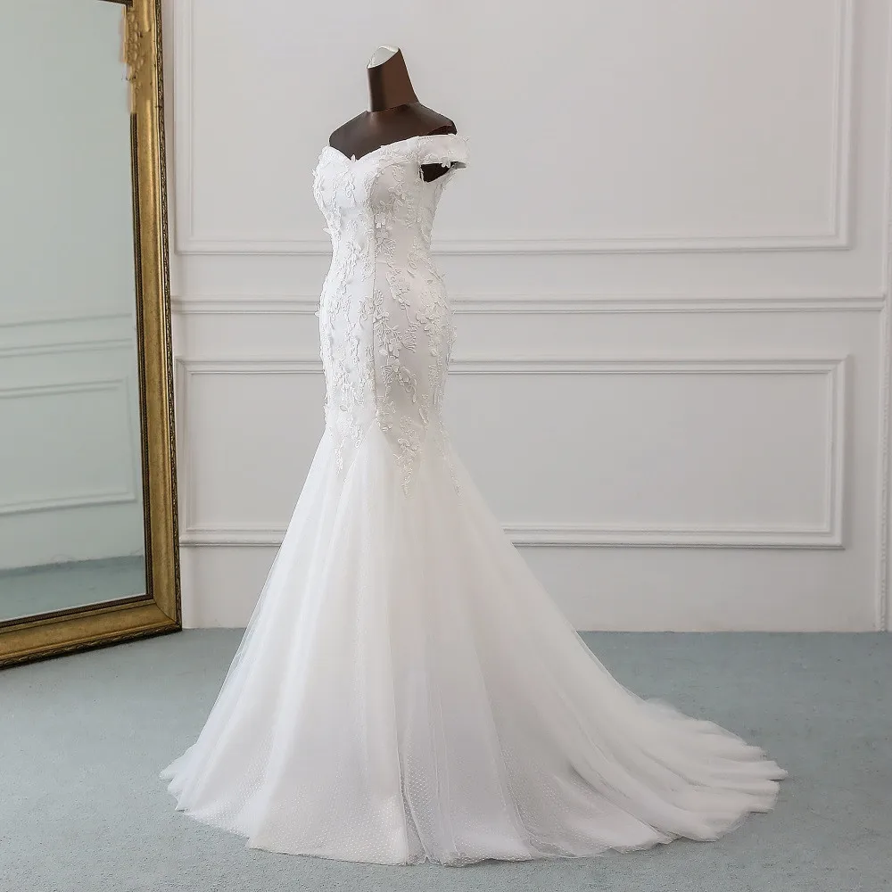 Женское свадебное платье-русалка кружевное платье с трехмерными цветами новинка