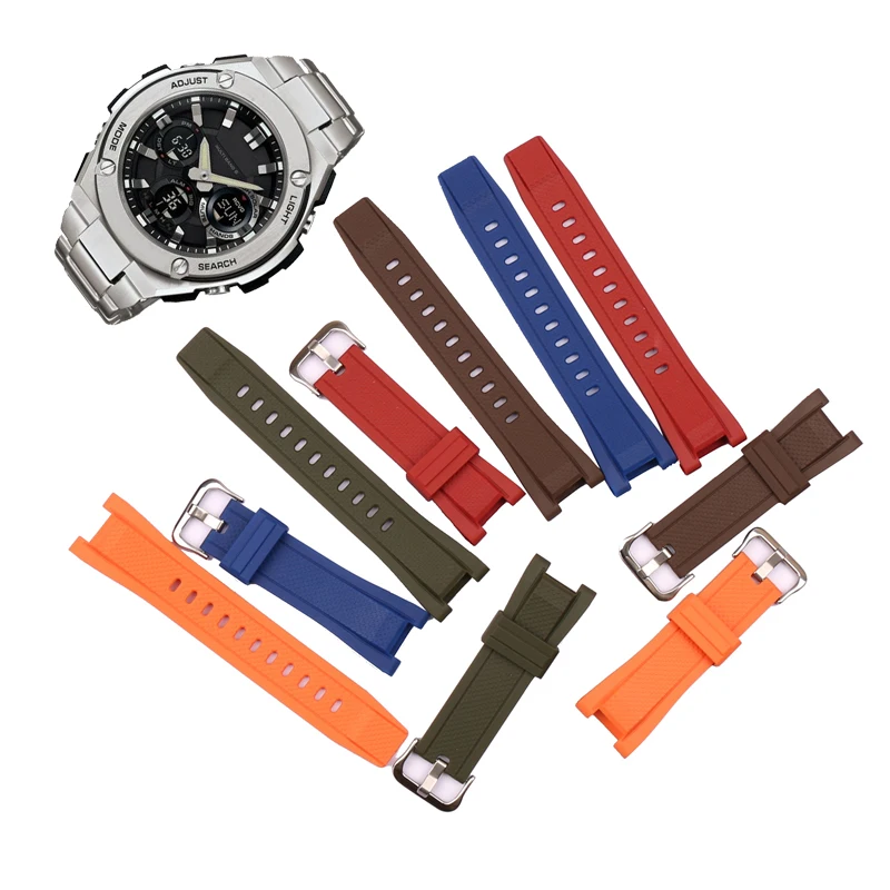 Rubber strap men's pin buckle watch accessories  for Casio GST watch strap S120 W300GL S110 B100 sports stainless steel strap