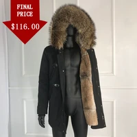 rabbit fur coat for man 2019 new winter warm fashion real fur parkas raccoon fur lining raccoon fur collar mens parka with f