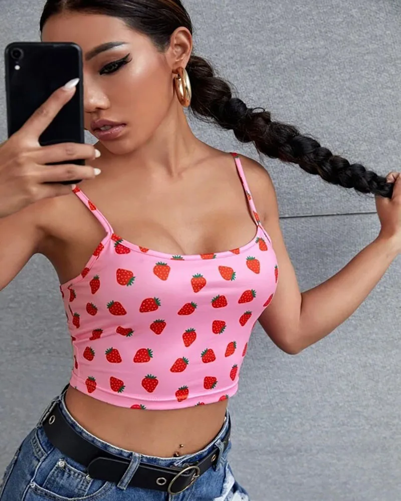 

Top woman T-shirts corset boho women clothing vest grunge summer clothes plus size tube tops cow print strawberry alt Plaid pink