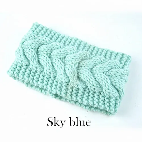Sky blue Зимняя теплая вязаная повязка на голову для женщин, шерстяная повязка на голову с вязаным узлом, тюрбан, повязка на голову для ушей, теплые повязки на голову, женские аксессуары для волос - Цвет: Sky blue