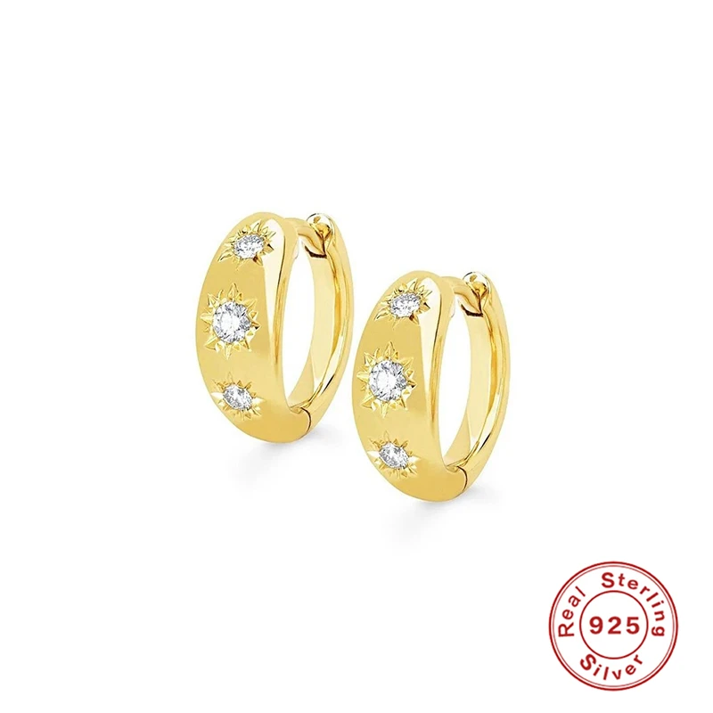 

GS 925 Sterling Silver Octagonal Zircon Star Hoop Earrings For Women Fine Luxury Jewelry Zircon Pendientes Brincos Aretes