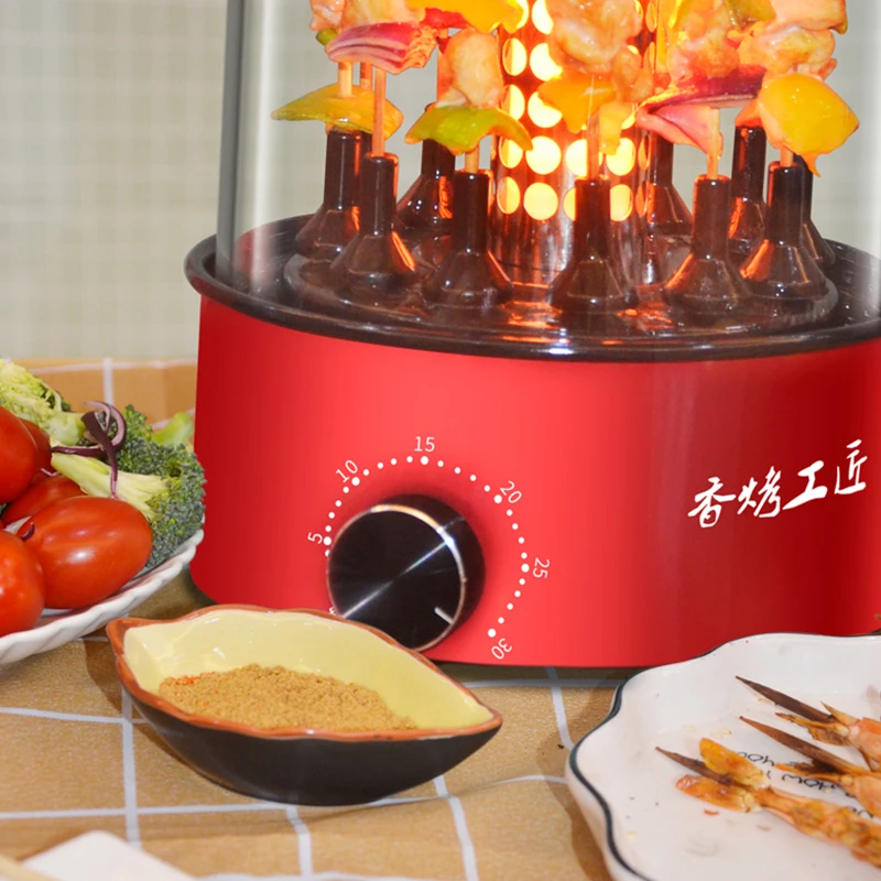 Цена Бездымный электрический барбекю гриль бытовой маленький домашний электрический шампуры автоматический вращающийся круглый жаровня для б...