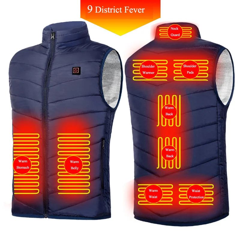 

New 9 Places Men Women USB Heated Jacket Heating Vest Thermostatic Heated Vest Thermal Clothing Vest Winter Fashion Heat Jacket