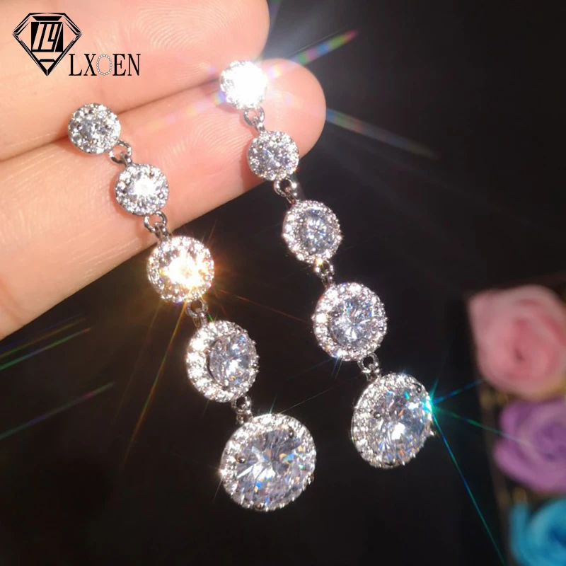 Роскошные Кристаллы фианита круглые длинные висячие серьги для женщин Свадебные серебряные серьги вечерние индийские аксессуары и украшения
