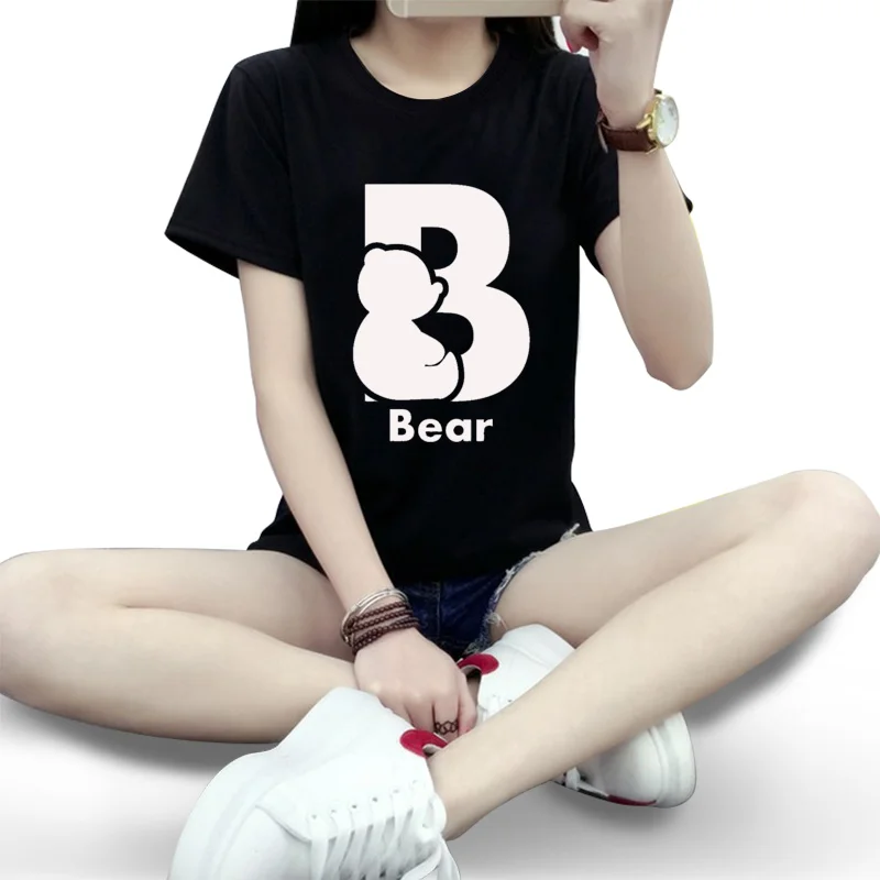 

Kawaii cute Bear printed 2021 summer t shirt women tops short sleeve o-neck cartoon clothing for women tees plus size