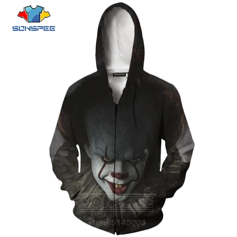 8 It Chapter две молнии толстовки новые для мужчин женщин Pennywise клоун Толстовка 3D принт фильм ужасов унисекс с длинным рукавом Топ пальто C063-2 - Цвет: 8