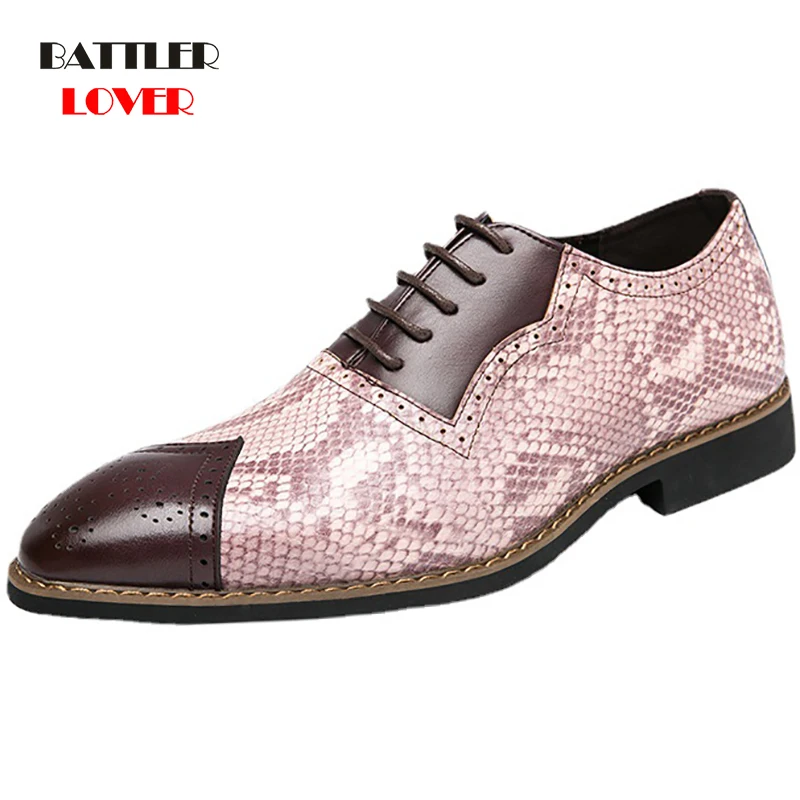 

Fashion Snake Skin Pattern Brogue Oxfords for Men 2021 British Elegant Party Wedding Shoes Male Semi-formal Footwear Size 38-48
