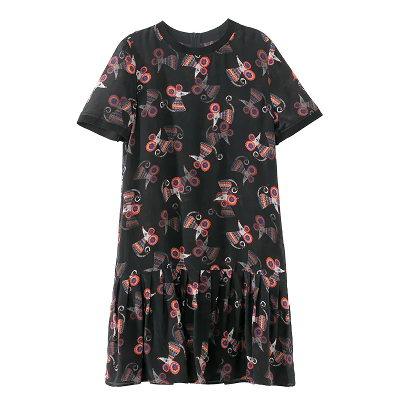 

2021 spring women's new cute mouse print 100% silk dress large women's 68960