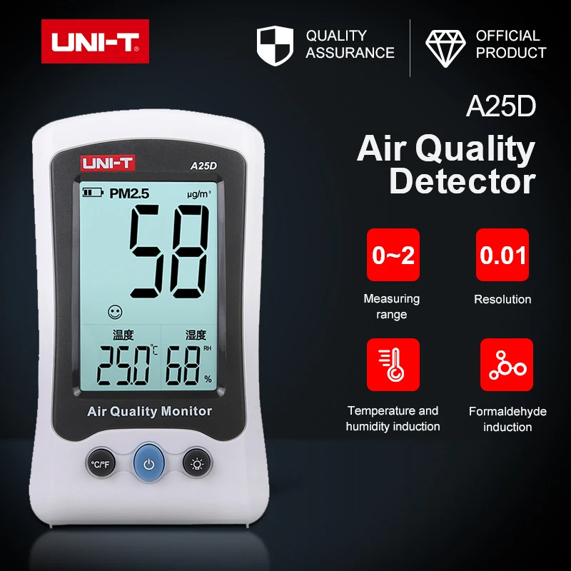 

Тестеры PM2.5, измерители качества воздуха, детектор A25D, автоматический диапазон индикации перегрузки, датчик температуры и влажности газа