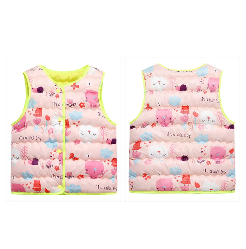 Toddler Kids Baby Girls Boys Sleeveless Print Cartoon Warm Waistcoat Cute Jacket Colorful Autumn Fashion Tops For 2-7T Kids