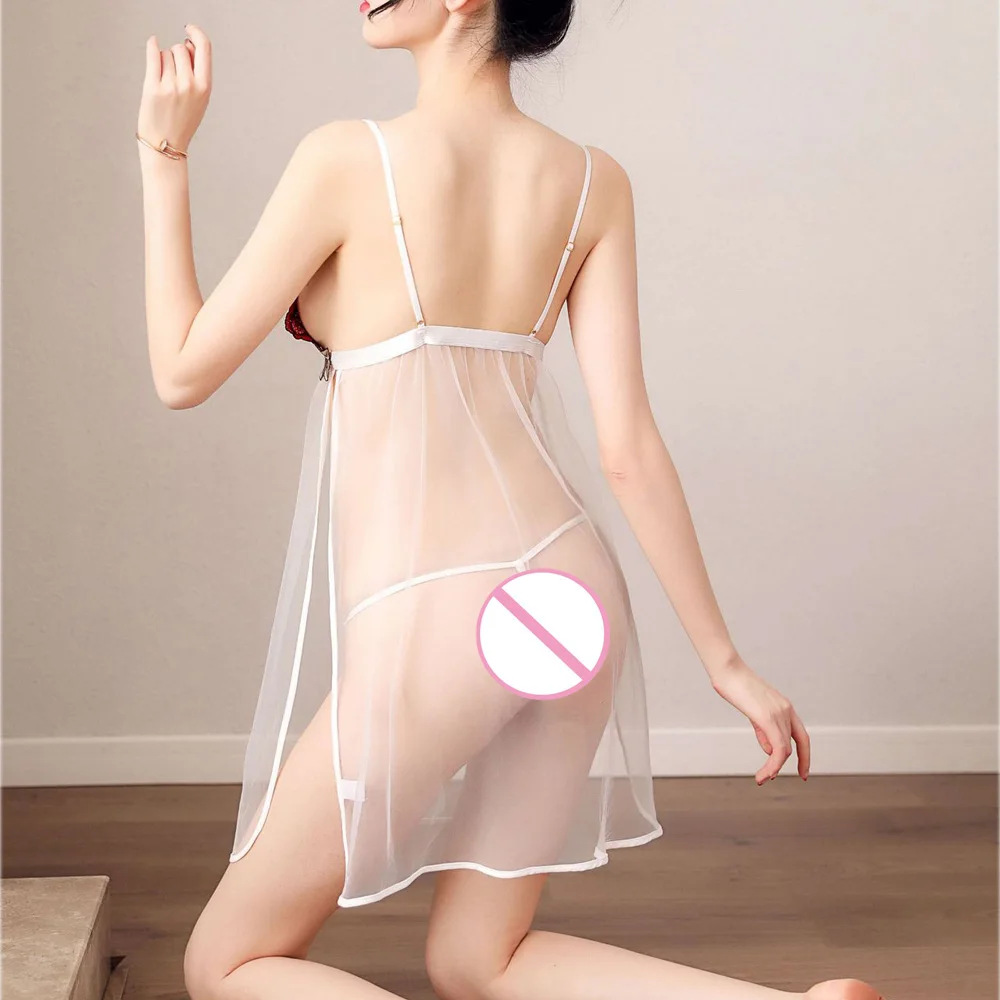 

Transparent Floral Babydoll Sexy Lingerie Erotic Underwear Dress Nightwear Sexy Babydoll Sleepwear G-string Set
