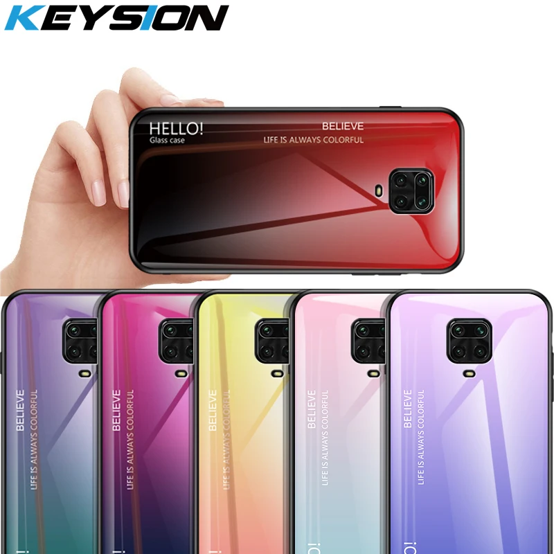 KEYSION Tempered Glass Gradient Case For Xiaomi Redmi Note 9 Pro Max Protective Back Cover case 9S |