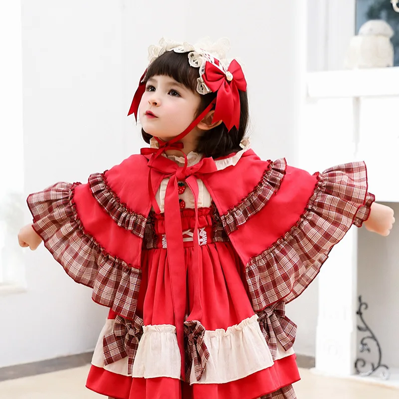 

Spring Autumn panish Lolita style girl's cape and children's Kids Baby cotton cape coat