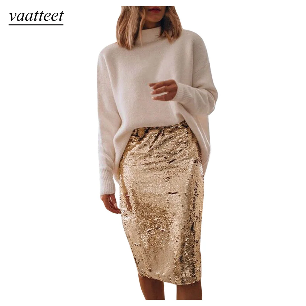 Женская юбка с блестками и высокой талией 2019 | одежда