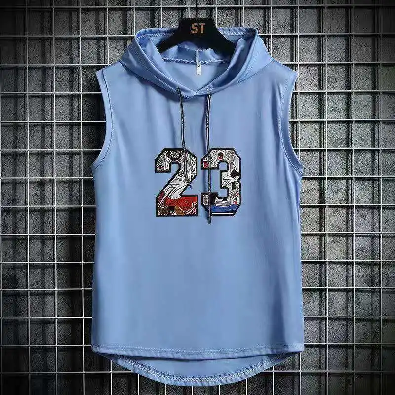 Летняя мужская майка с капюшоном без рукавов для бодибилдинга тренажерного зала