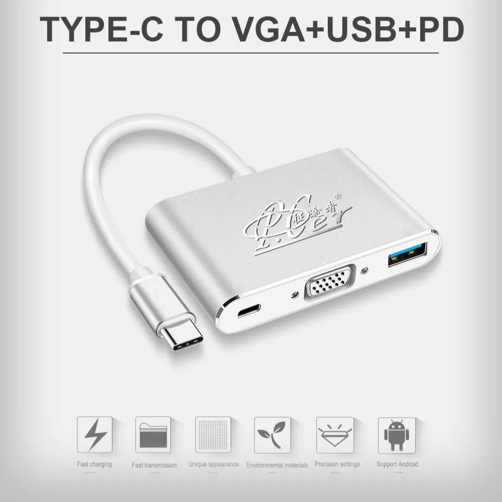 Адаптер для macbook pro huawei matebook samsung S8/S9 USB C VGA PD usb type c к + USB3.0 порт конвертер |