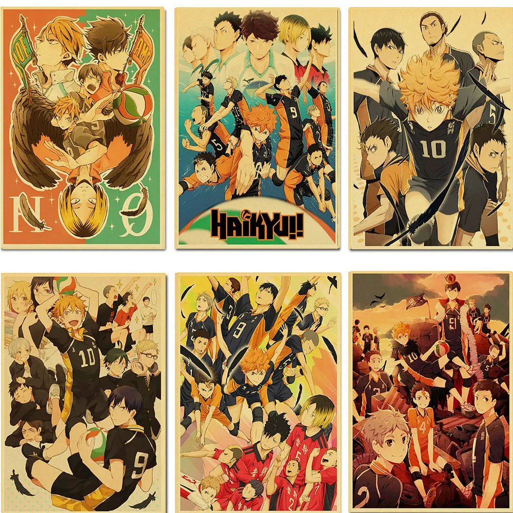 Vintage Japanese Anime Haikyuu!! Retro Poster Kraft Paper High Quality Art Print Wall Stickers for home/bar decoration | Дом и сад