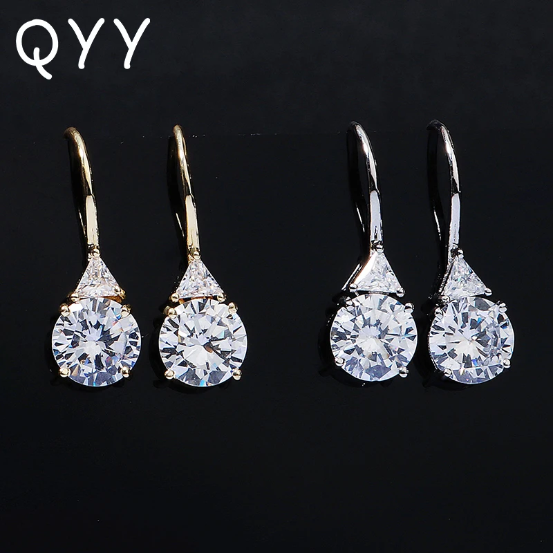 QYY мода кубического циркония воды свисающие серьги для женщин серебро Цвет