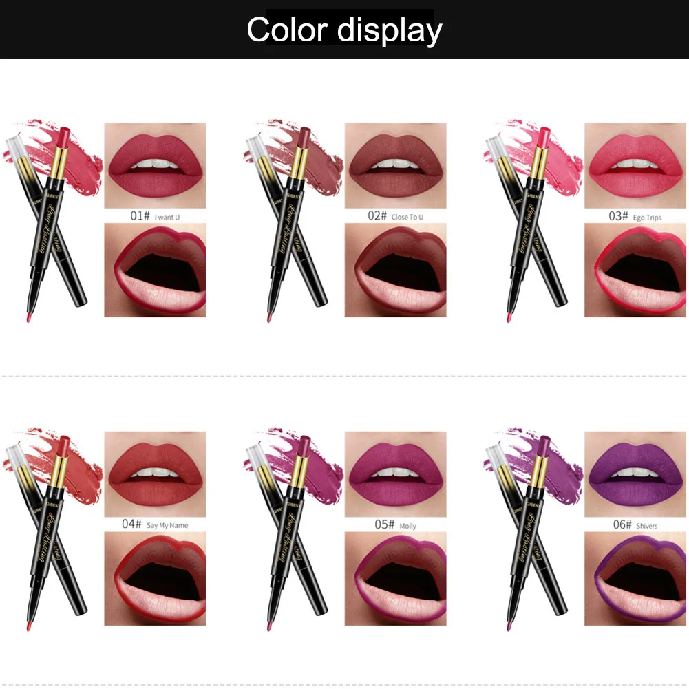 

Double Ends 15 Colors Matte Lipstick Lipliner Pencil Waterproof Moisturizing Cosmetics Long Lasting CIN6 899