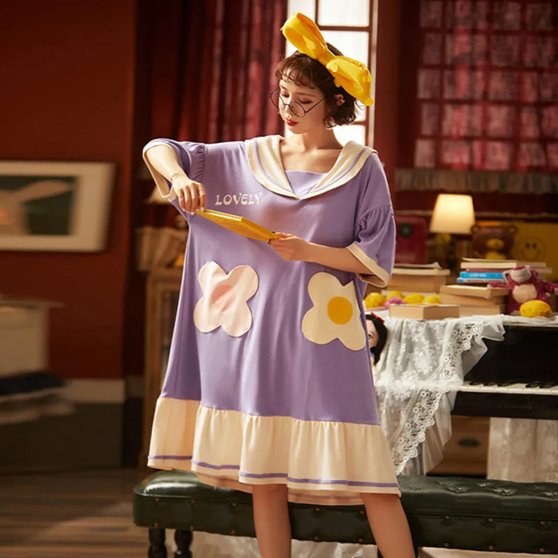 

Spring Long-sleeved Cotton Night Gowns Cartoon Nightgowns Women's Sleepwear Home Wear Girls Sleep Lounge Sleeping Dress