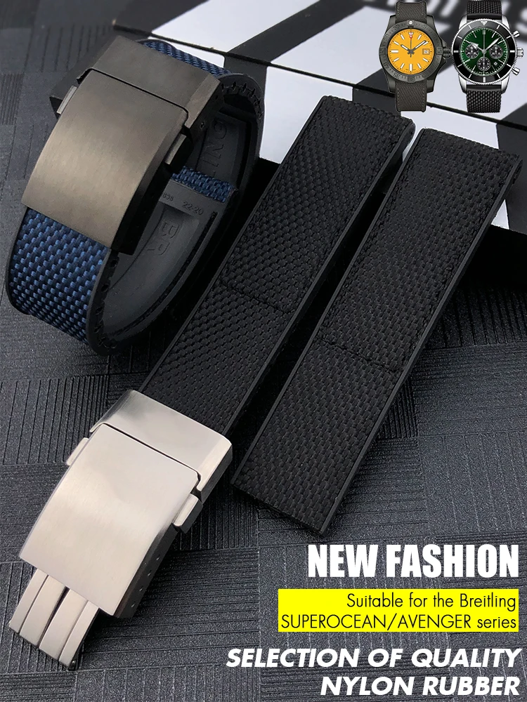 New 24mm Top Quality Black CALF Leather Deployment Strap Band Super Avenger Band 