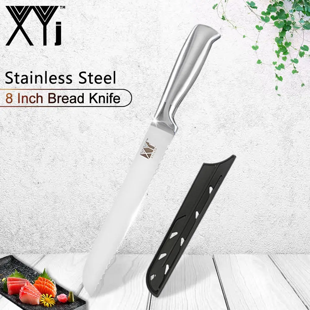 8 inch Bread Knife XYJ кухонные ножи инструменты Острый кухонный нож из нержавеющей стали для очистки овощей утилита Santoku для нарезки повара точилка для ножей и Держатель ножей - Цвет: 8 inch Bread Knife