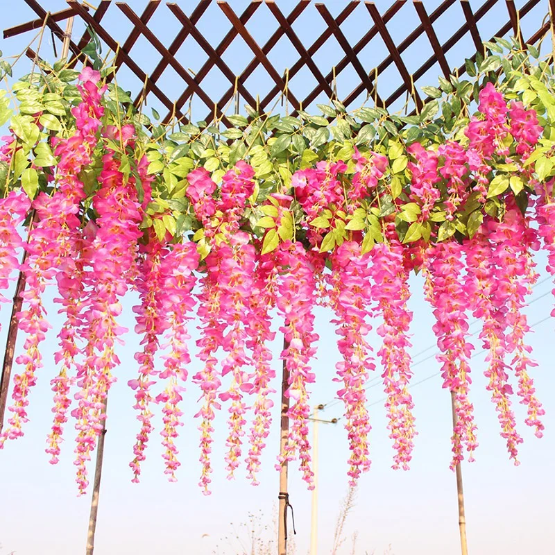 

Wisteria Artificial Flowers Vine Garland Wedding Arch Decoration Fake Plants Foliage Rattan Trailing Faux Flowers Ivy Wall