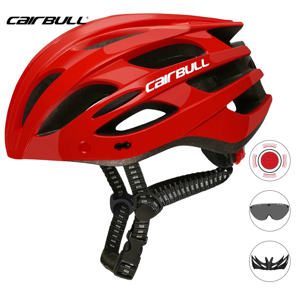 

Cairbull Outdoor Ultralight Road Mountain Bike Helmet with Rear Light Removable Goggles Lens Visor Safety In-Mold Cycling Helmet