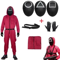 squid game cosplay squid costume square circle triangle guard jumpsuit plastic mask helmet halloween party costume
