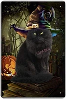 kitten in a witch hat retro metal plaqueinteresting art painting art mural decoration of childrens room tin sign