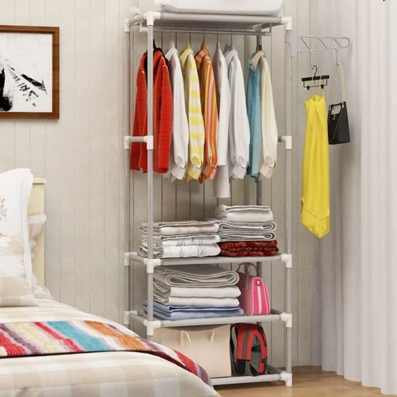 Сборная напольная полка для одежды вешалка металлический нетканый материал шкаф