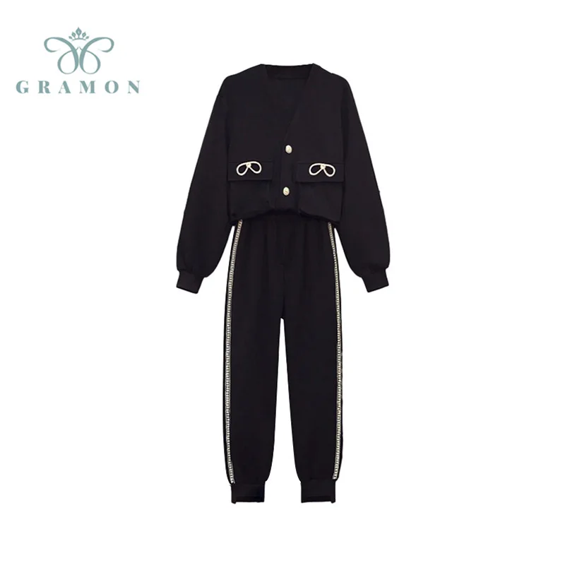 

Womens Sweatshirts Sets Autumn Cardigan Elastic Waist Pants Plus Size Casual Knitted Suits Korean Fashion 2 Piece Set Streetwear