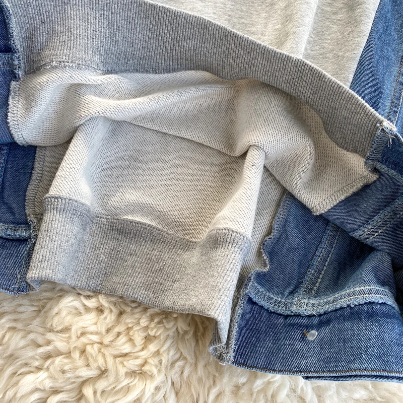 

Oversized sweatshirt jeans patchwork hooded sweatshirt women fashion spring autumn long sleeve loose harajuku pullover tops