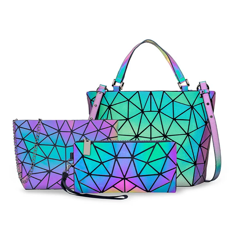 

Women Luminous Top-Handle Bags 3 Pieces Set Shoulder Handbag Luxury Designer Female Crossbody Bag with Wallet for Ladies