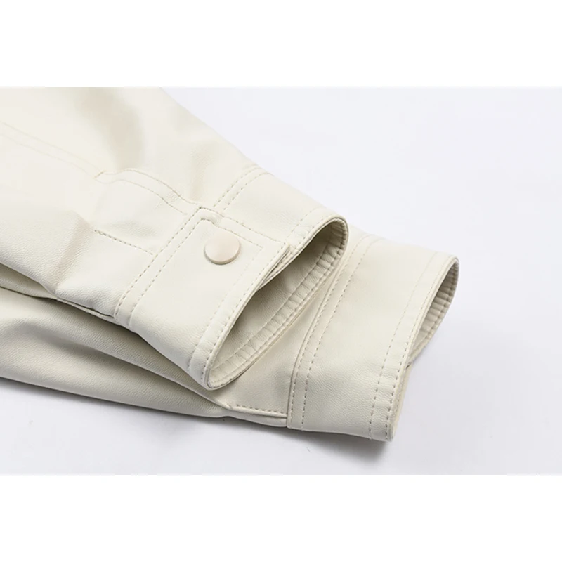 

Black Beige Women Faux Leather Jackets Korean Loose Oversized Moto Biker Outerwear Mid-length Streetwear Jackets Spring 2021