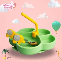 infant shining silicone baby feeding bowl set suction cup bpa free dinner plate microwave dishwasher baby learning dishes bowl
