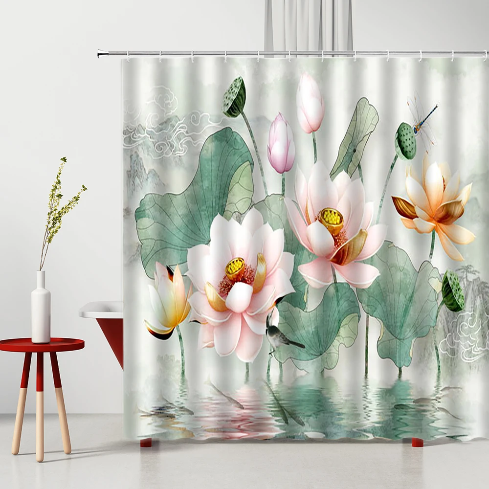 Шторы для душа в китайском стиле с цветами и птицами моющиеся перегородки из