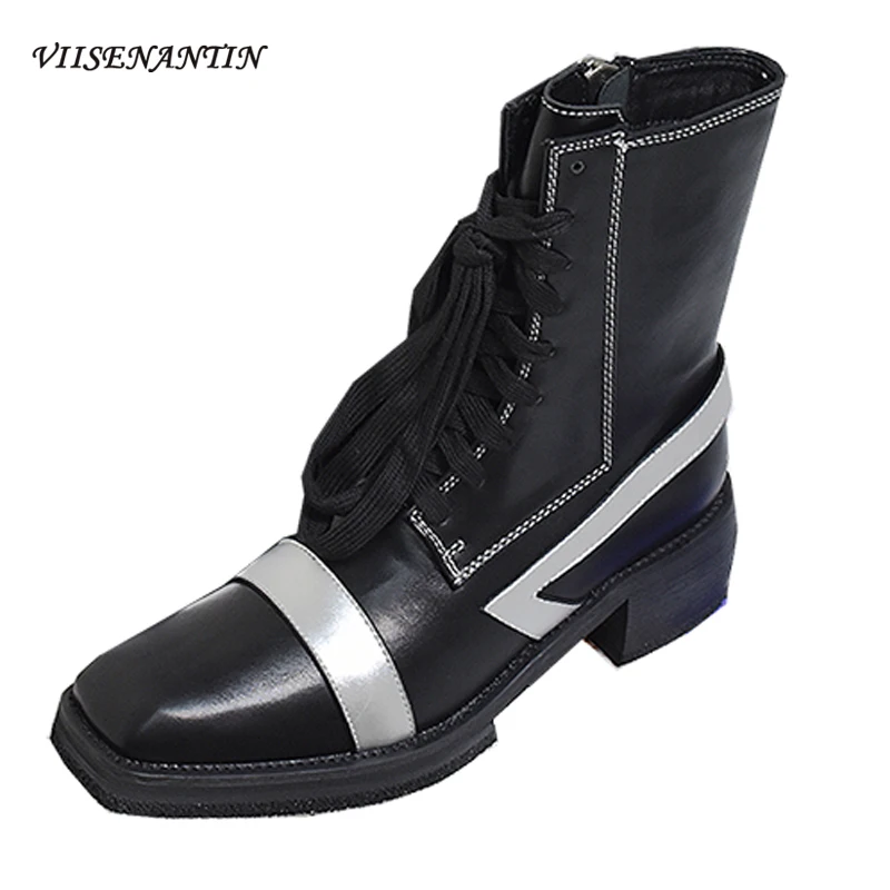 

Одиночные ботинки особой формы, с острым носком и по цвету, на шнуровке спереди, универсальные короткие ботинки