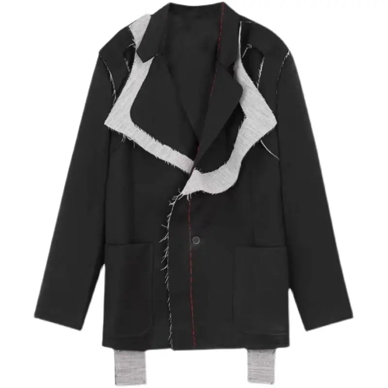 

XITAO Patchwork Casual Blazer Women Hit Color Tide Fashion New Style Notched Collar Long Sleeve Pocket Personality Coat ZY5282