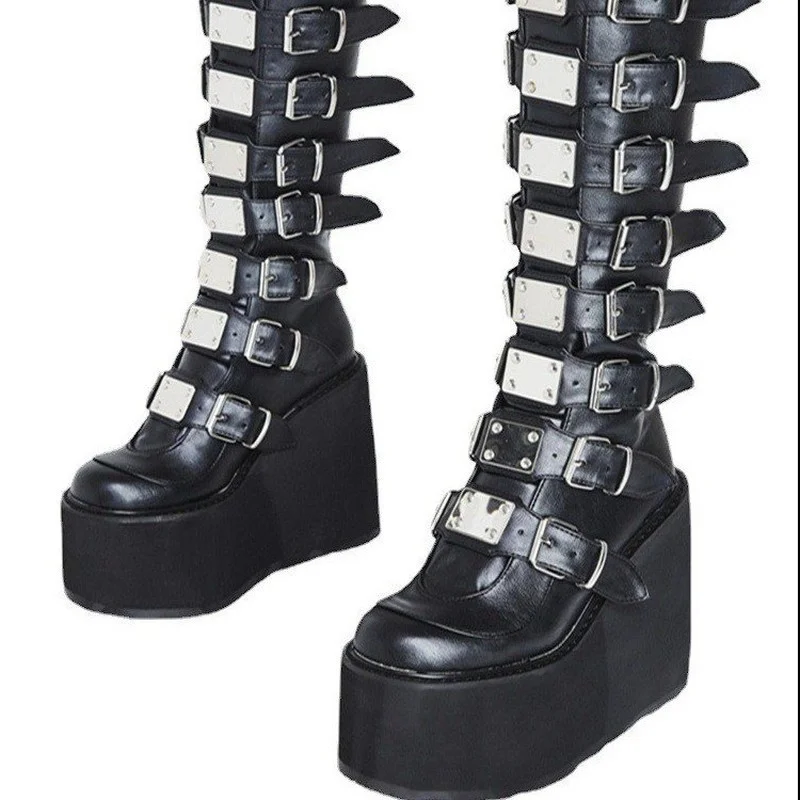 

Women's Cosplay High Boots Winter Long Tube Leather Knight Boot Punk Gothic Classic Black High Heel Shoes Knee-High
