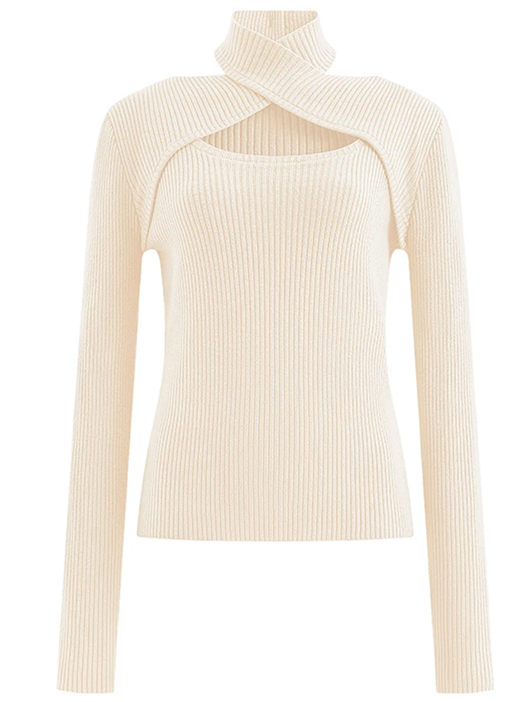

2022 Spring Designer Fashion Sexy Top Women White Coffee Black Hollow Out High Quality Office Lady Knitting Sweater
