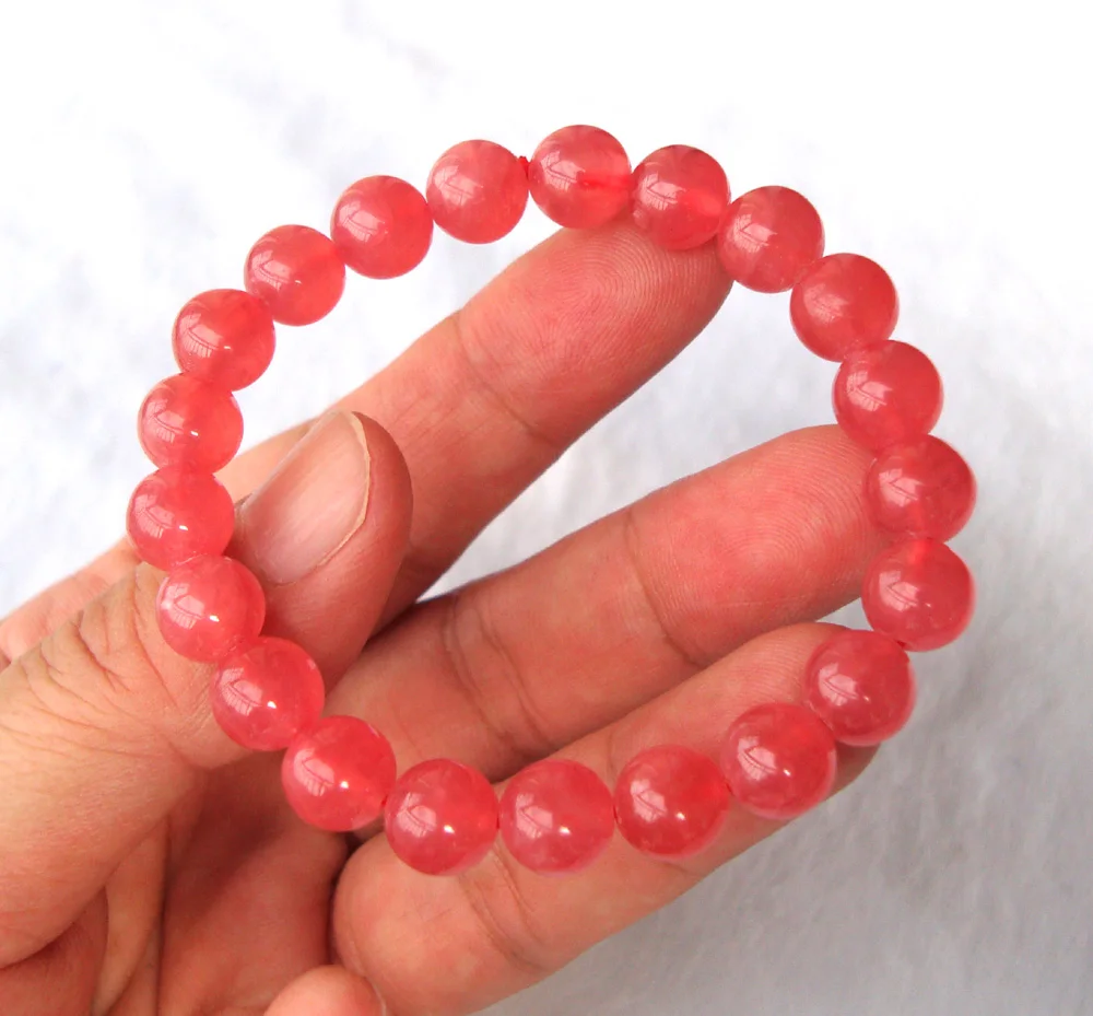 Бесплатная доставка натуральный Родохрозит круглые бусины эластичный браслет