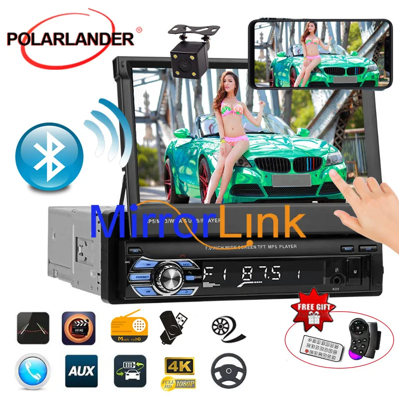 $57.99 steering wheel control Car Radio MP5 Player FM USB TF 1 Din remote control 12V stereo 7 inch car radio Aux touch screen