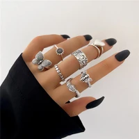hi man 7pcsset bohemian snake bee star butterfly sunflower double heart ring women trend personality all match jewelry