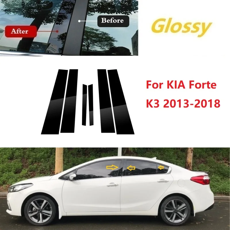 6PCS Polished Pillar Posts Fit For KIA Forte K3 2013-2018 Window Trim Cover BC Column Sticker