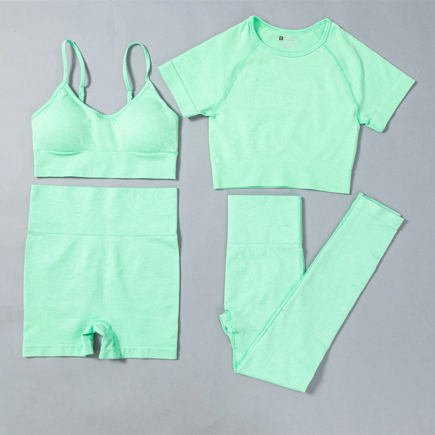 

Spring/Summer 21 Women's Fitness Knitted Sports Short Sleeve High Stretch Multicolor Seamless Yoga Suit Women
