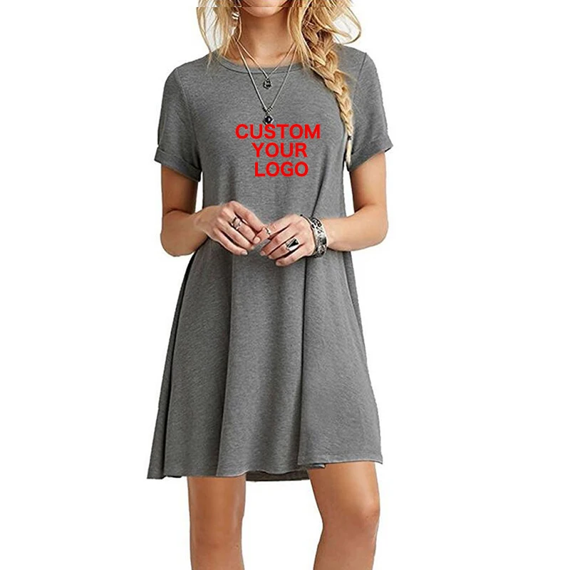 Женское однотонное платье с коротким рукавом повседневное летнее праздничное